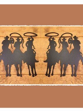Set of Two (2) Metal Cut Out - 3 Cowboy Black Silhouette 12" tall 10" wide 12112